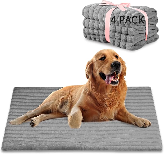 NWK Pack of 4 Fluffy Self Warming Cat Mat, Cat Blanket, Thermal Dog Mat, Washable, Non-Slip Bottom for Sofa & Crate & Kennel & Car Seat (Misty Gray, Large (34'' X 22'' X 0.7''))
